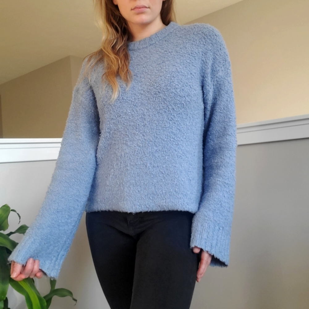 Abound Bouncle Knit Fuzzy Sweater Baby Blue Size Small